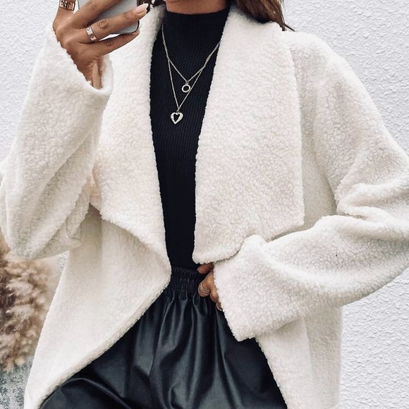eesome Jackets & Blazers - EE:SOME Oversized Fur Sherpa Hooded Open Front Cardigan Jacket Ivory Cream